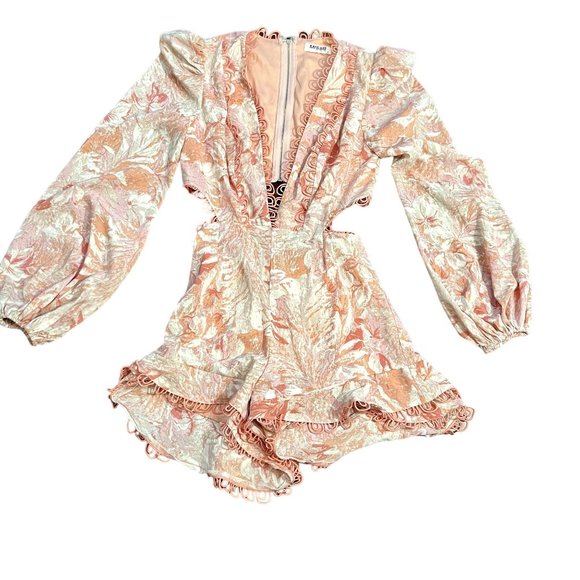 Floral Deep V-Neck Long Sleeve Cut Out Back Romper - Picture 1 of 8